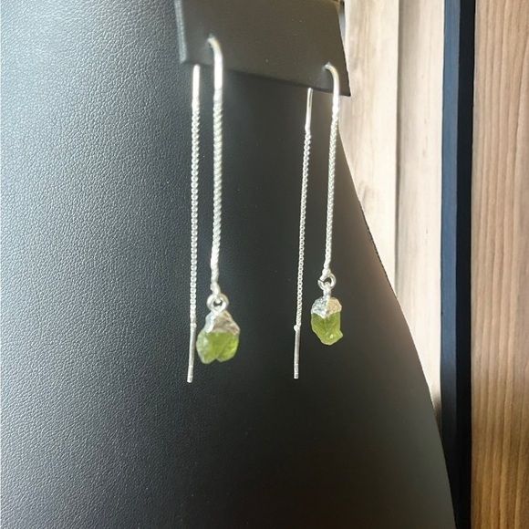 Raw Peridot Threader Earrings